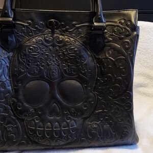 Loungefly Black Skull Embossed Tote